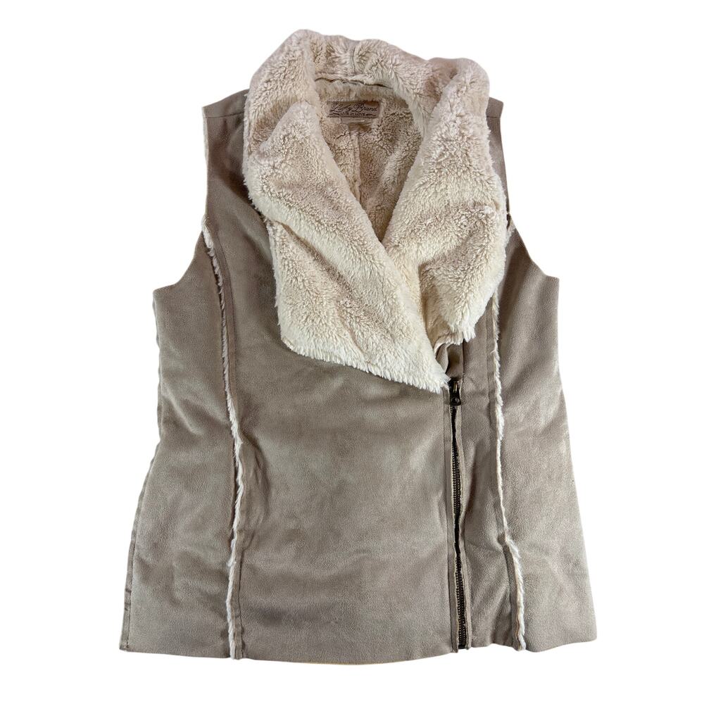 Lucky Brand Womens Moto Faux Shearling Vest Faux Leather Zip Small XS